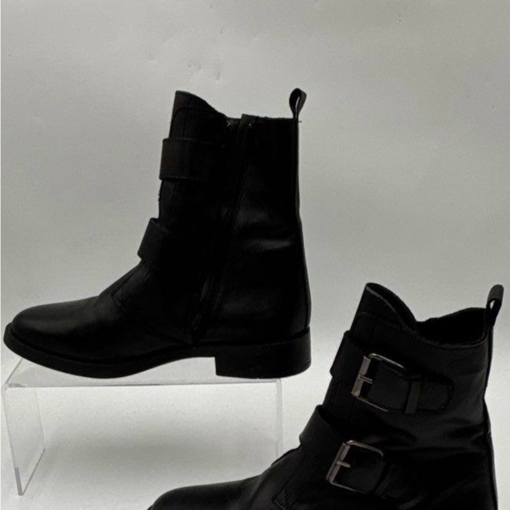 Italian Black Leather Buckle Boots - Emanuele Crasto -  Women’s 7.5